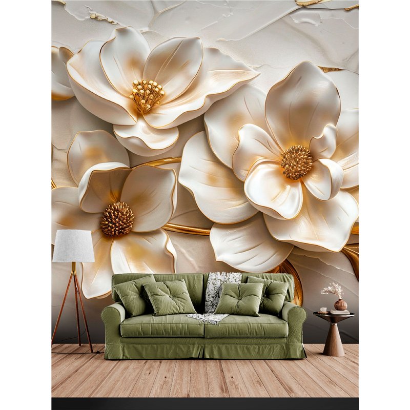 Фотообои 3D для кухни Объемные цветы 300x270