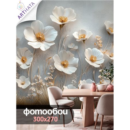 Фотообои Фреска 3D Цветы белые нежные природный стиль 300x270