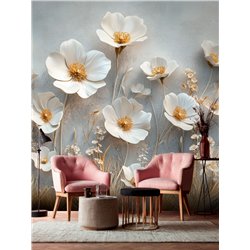 Фотообои Фреска 3D Цветы белые нежные природный стиль 300x270