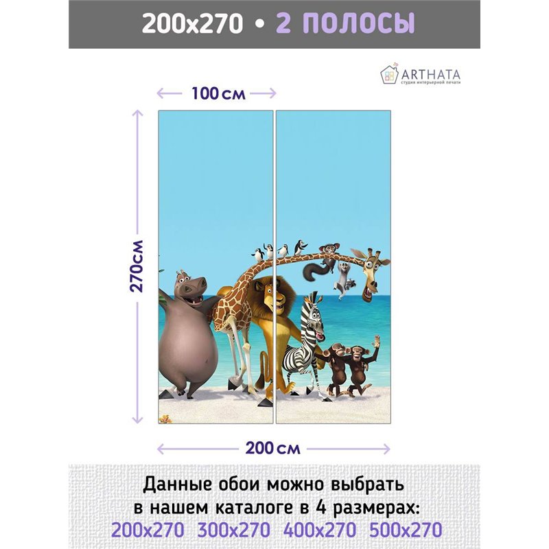 Фотообои на стену детские герои Мадагаскар 200x270