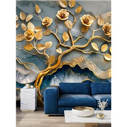 Фотообои 3D Золотое дерево с розами для кухни 200x270