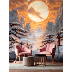 Фотообои 3D Зимний закат в горах для гостиной 200х270