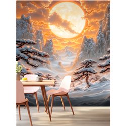 Фотообои 3D Зимний закат в горах для гостиной 200х270