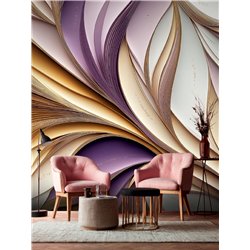 Фотообои 3D Бежево-лиловые геометрические линии 200х270