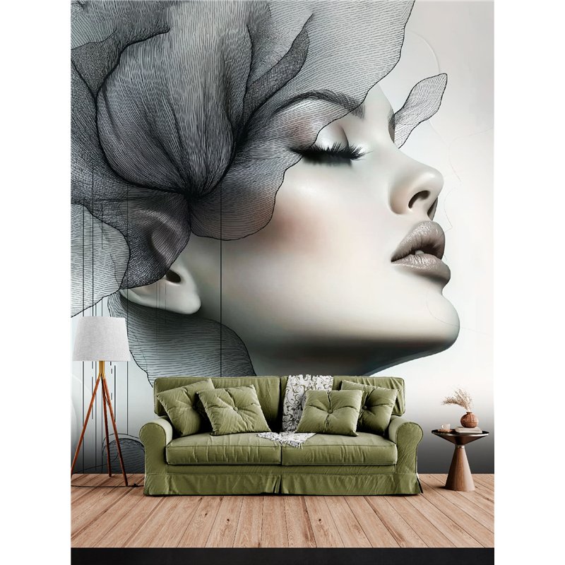 Фотообои 3D Серый профиль девушки 200х270 см