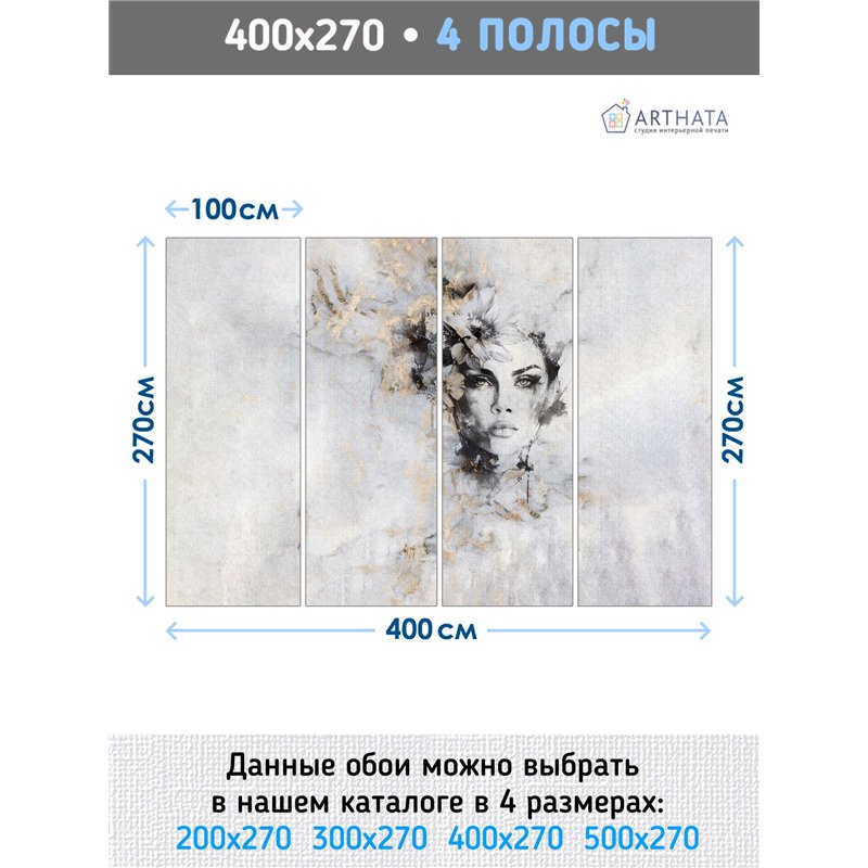 Фотообои 3D Абстрактный женский портрет с цветами 400х270