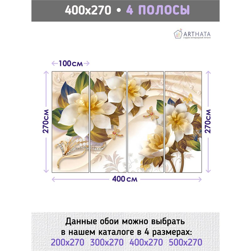 Фотообои для интерьера - 400х270см из 4х полос. Обои для стен, оформление спальни, детской комнаты, кухни, гостинной.
