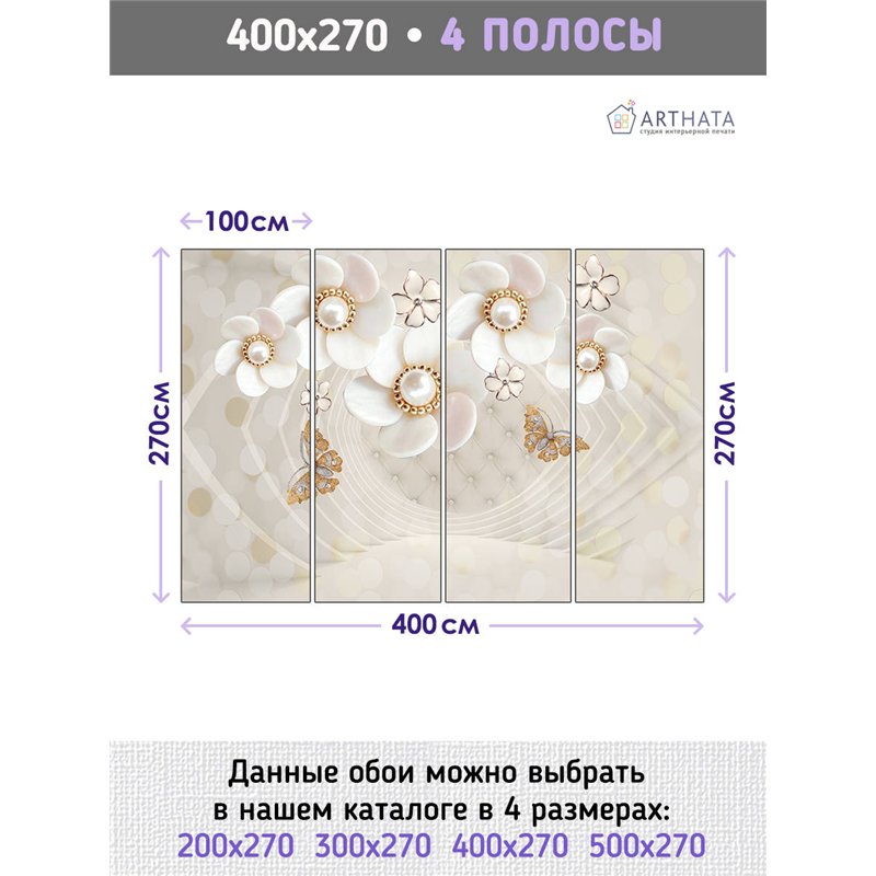 Фотообои для интерьера - 400х270см из 4х полос. Обои для стен, оформление спальни, детской комнаты, кухни, гостинной.