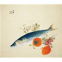 Портреты картины репродукции на заказ - Такечи Сейхо «Осенняя рыба и созревшие дикие фрукты»