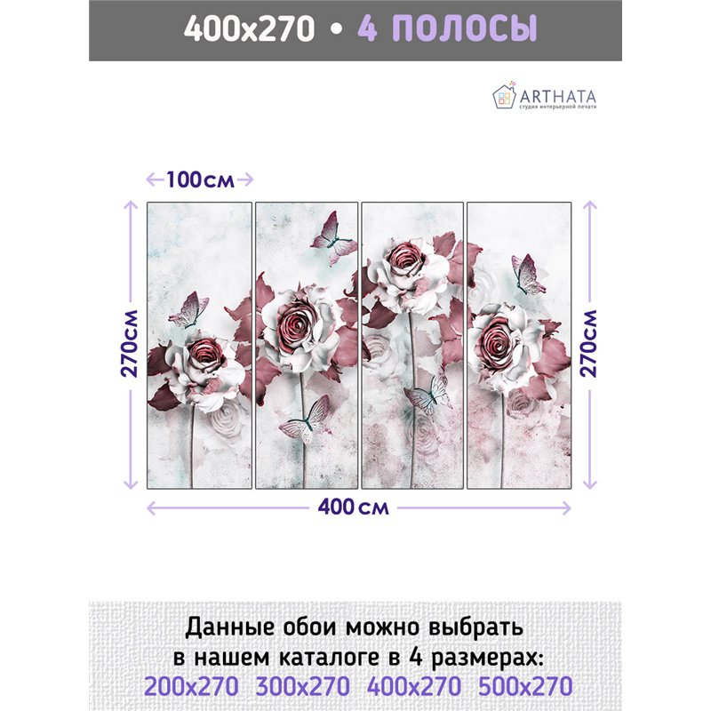 Фотообои для интерьера - 400х270см из 4х полос. Обои для стен, оформление спальни, детской комнаты, кухни, гостинной.