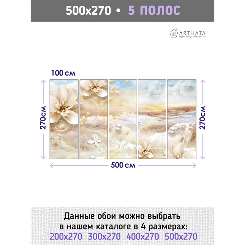 Фотообои для интерьера - 500х270см из 5и полос. Обои для стен, оформление спальни, детской комнаты, кухни, гостинной.