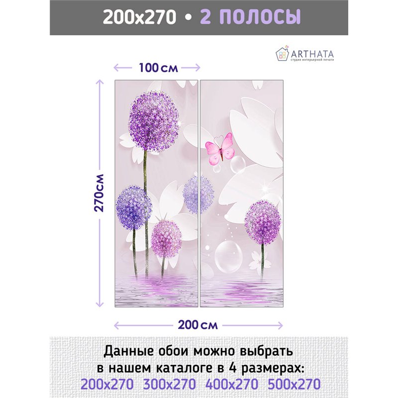 Фотообои для интерьера - 200х270см из 2х полос. Обои для стен, оформление спальни, детской комнаты, кухни, гостинной.