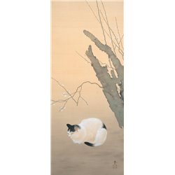 Хишида Шунсо «Кошка и цветущая слива» - Модульная картины, Репродукции, Декоративные панно, Декор стен