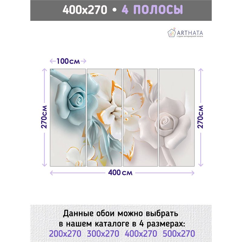 Фотообои для интерьера - 400х270см из 4х полос. Обои для стен, оформление спальни, детской комнаты, кухни, гостинной.