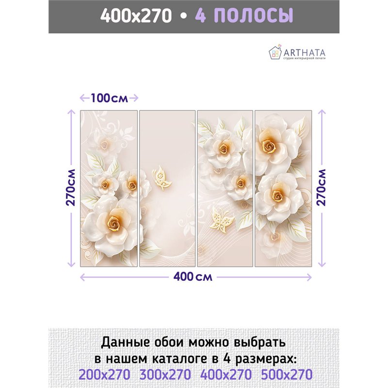 Фотообои для интерьера - 400х270см из 4х полос. Обои для стен, оформление спальни, детской комнаты, кухни, гостинной.