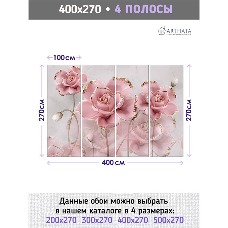 Фотообои для интерьера - 400х270см из 4х полос. Обои для стен, оформление спальни, детской комнаты, кухни, гостинной.