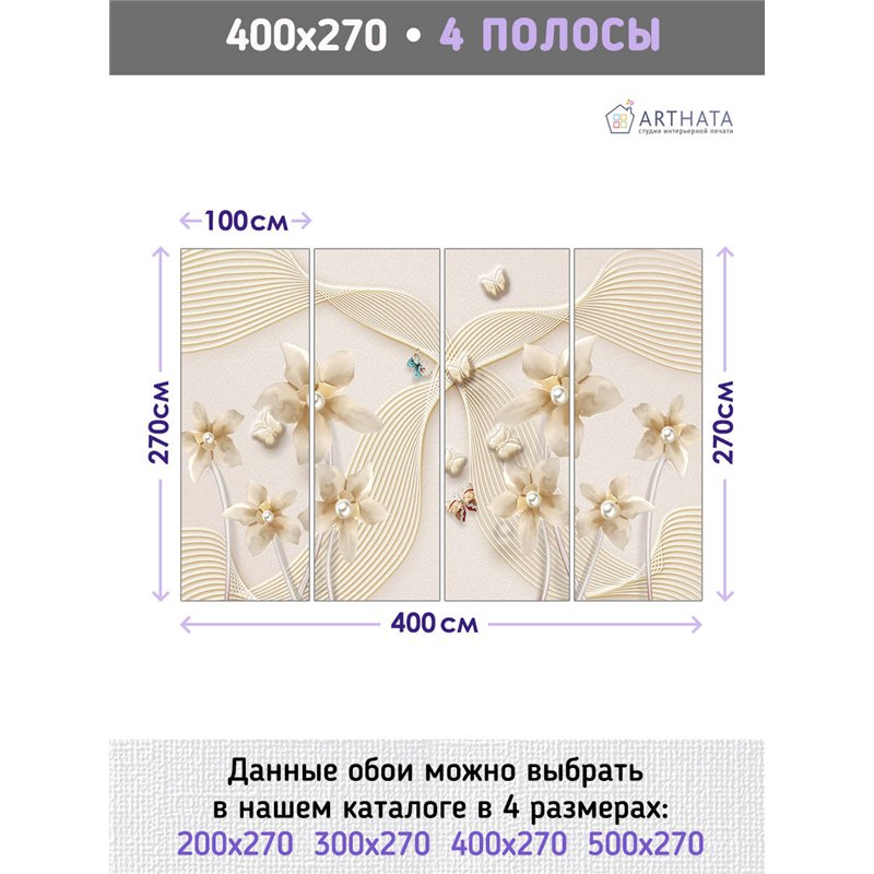 Фотообои для интерьера - 400х270см из 4х полос. Обои для стен, оформление спальни, детской комнаты, кухни, гостинной.