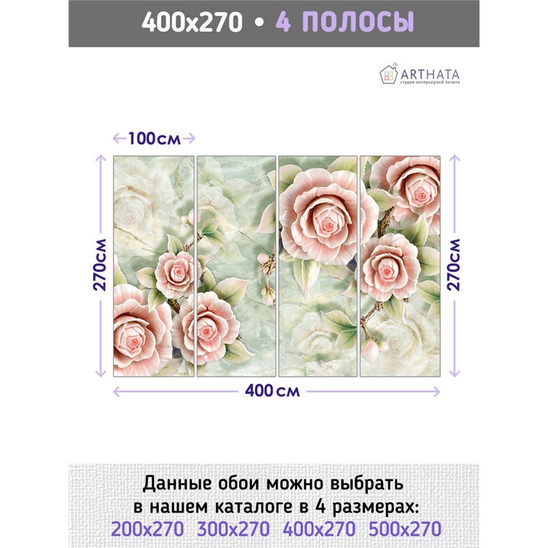 Фотообои для интерьера - 400х270см из 4х полос. Обои для стен, оформление спальни, детской комнаты, кухни, гостинной.