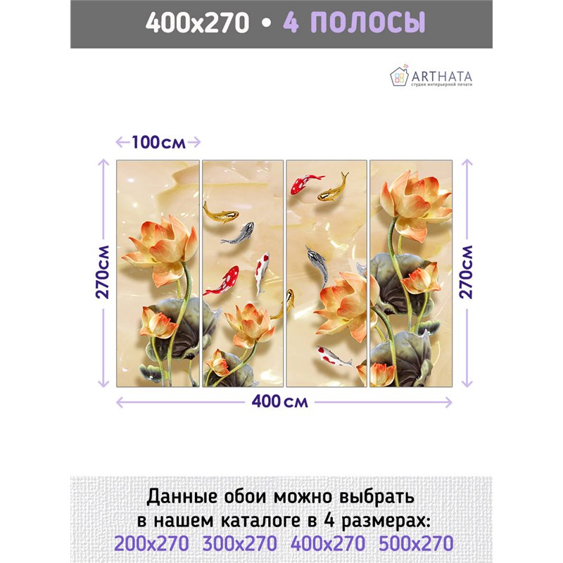 Фотообои для интерьера - 400х270см из 4х полос. Обои для стен, оформление спальни, детской комнаты, кухни, гостинной.