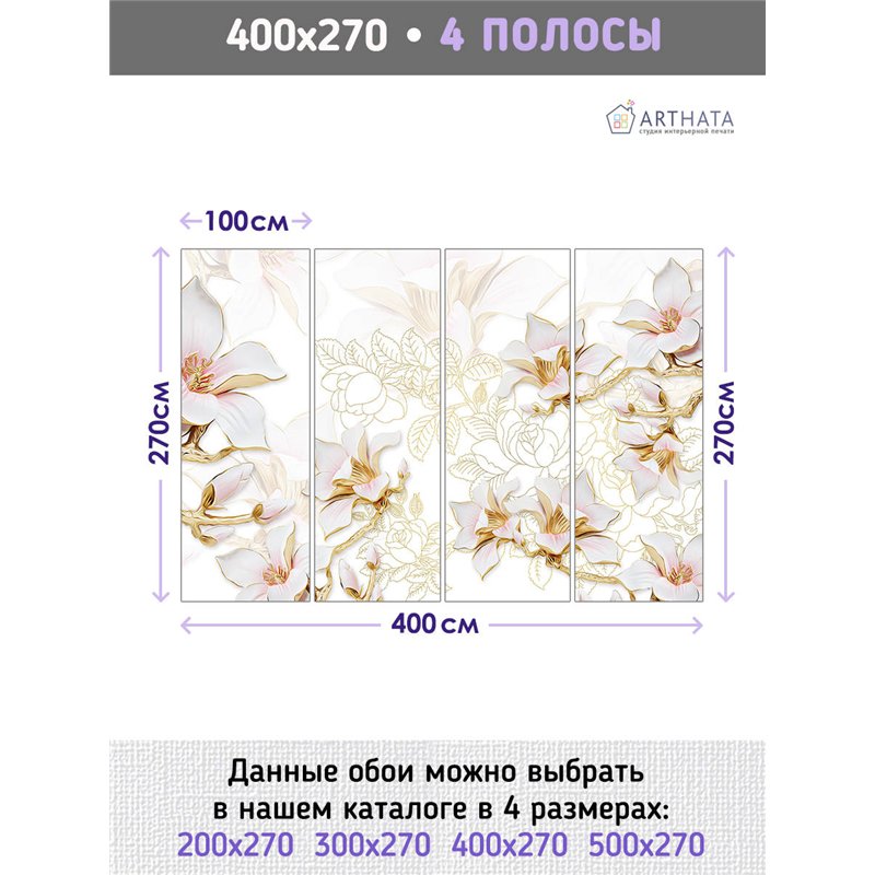 Фотообои для интерьера - 400х270см из 4х полос. Обои для стен, оформление спальни, детской комнаты, кухни, гостинной.