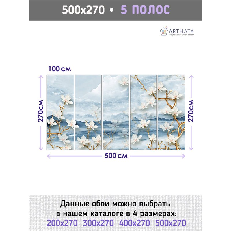 Фотообои для интерьера - 500х270см из 5и полос. Обои для стен, оформление спальни, детской комнаты, кухни, гостинной.