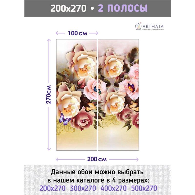 Фотообои для интерьера - 200х270см из 2х полос. Обои для стен, оформление спальни, детской комнаты, кухни, гостинной.
