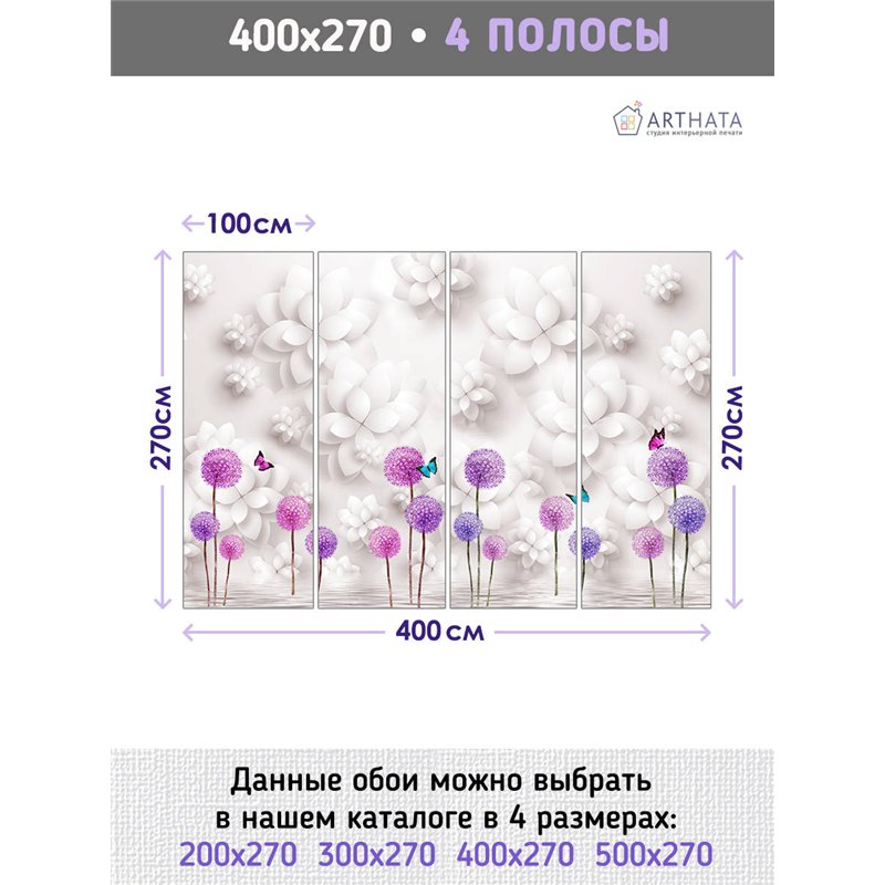 Фотообои для интерьера - 400х270см из 4х полос. Обои для стен, оформление спальни, детской комнаты, кухни, гостинной.