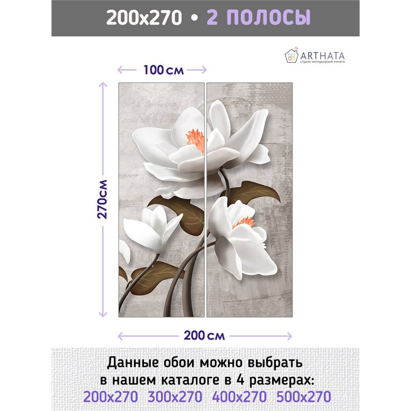 Фотообои для интерьера - 200х270см из 2х полос. Обои для стен, оформление спальни, детской комнаты, кухни, гостинной.