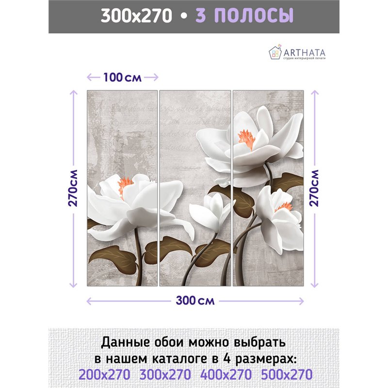 Фотообои для интерьера - 300х270см из 3х полос. Обои для стен, оформление спальни, детской комнаты, кухни, гостинной.