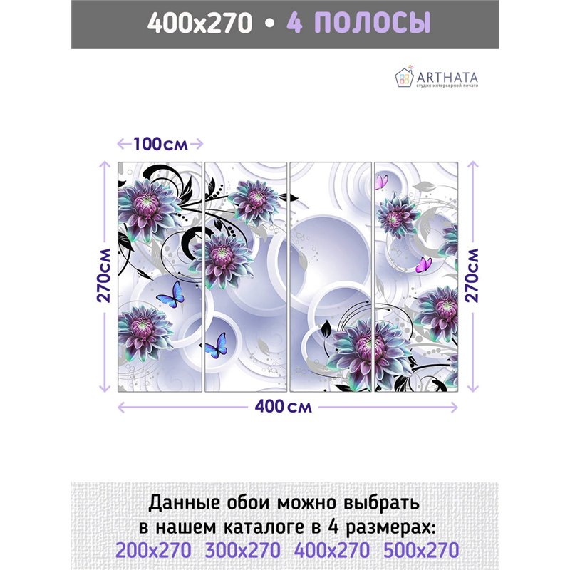 Фотообои для интерьера - 400х270см из 4х полос. Обои для стен, оформление спальни, детской комнаты, кухни, гостинной.