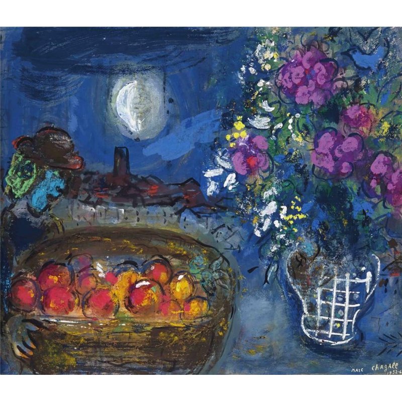 Корзина с фруктами и цветы
