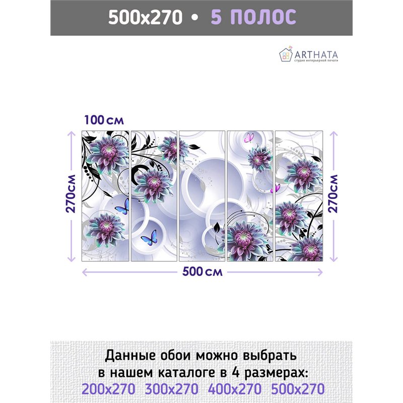 Фотообои для интерьера - 500х270см из 5и полос. Обои для стен, оформление спальни, детской комнаты, кухни, гостинной.