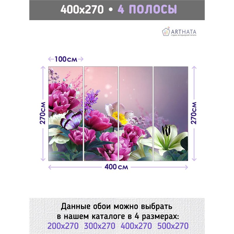 Фотообои для интерьера - 400х270см из 4х полос. Обои для стен, оформление спальни, детской комнаты, кухни, гостинной.