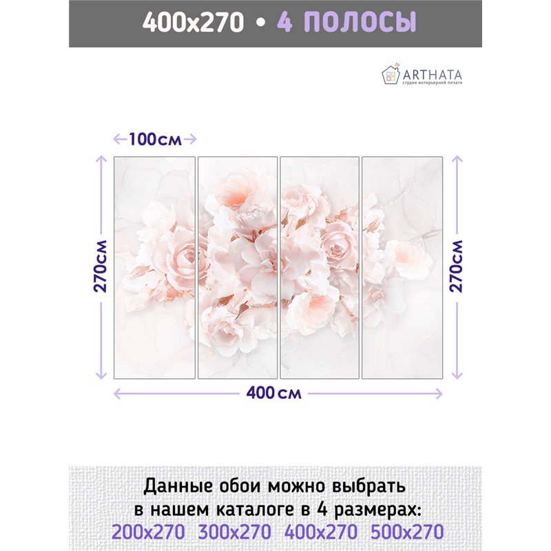 Фотообои для интерьера - 400х270см из 4х полос. Обои для стен, оформление спальни, детской комнаты, кухни, гостинной.