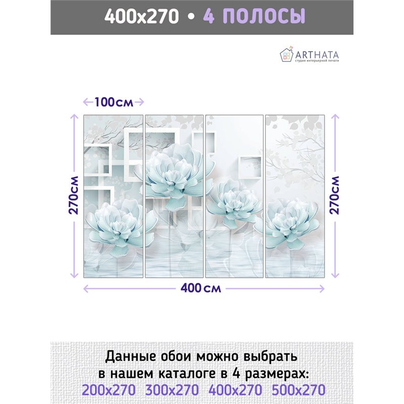 Фотообои для интерьера - 400х270см из 4х полос. Обои для стен, оформление спальни, детской комнаты, кухни, гостинной.