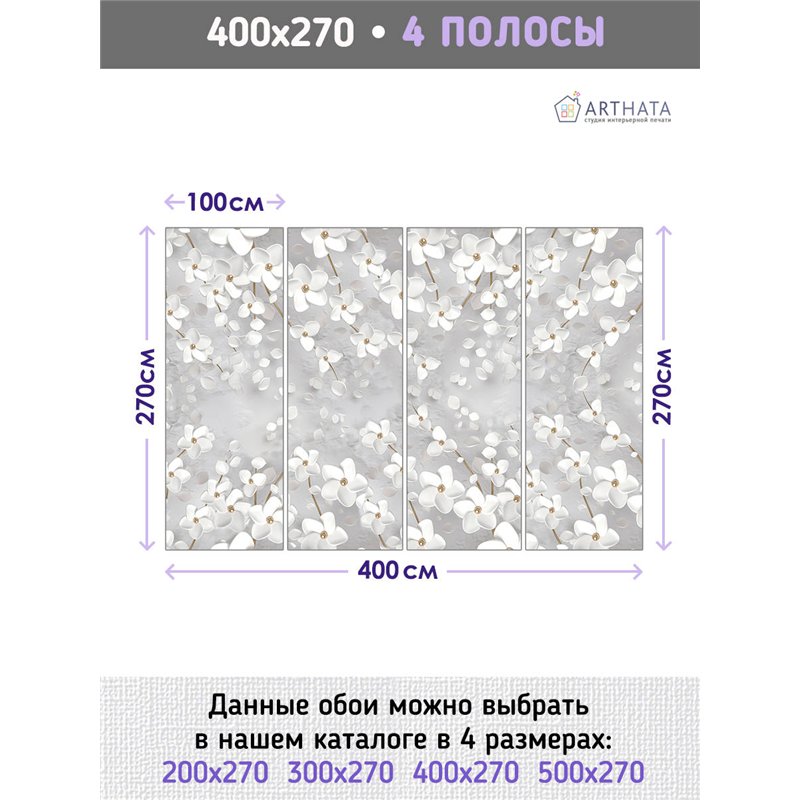 Фотообои для интерьера - 400х270см из 4х полос. Обои для стен, оформление спальни, детской комнаты, кухни, гостинной.