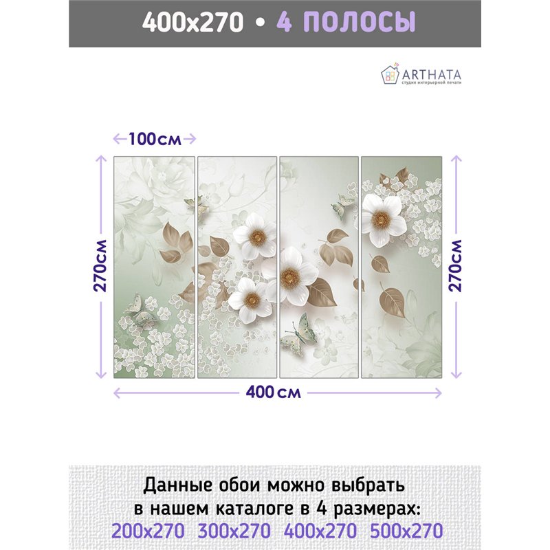 Фотообои для интерьера - 400х270см из 4х полос. Обои для стен, оформление спальни, детской комнаты, кухни, гостинной.