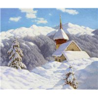 Портреты картины репродукции на заказ - Зимний пейзаж с маленькой церковью