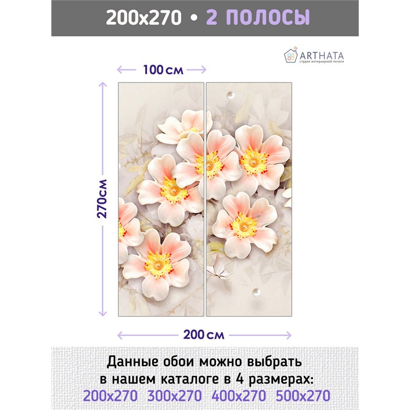 Фотообои для интерьера - 200х270см из 2х полос. Обои для стен, оформление спальни, детской комнаты, кухни, гостинной.