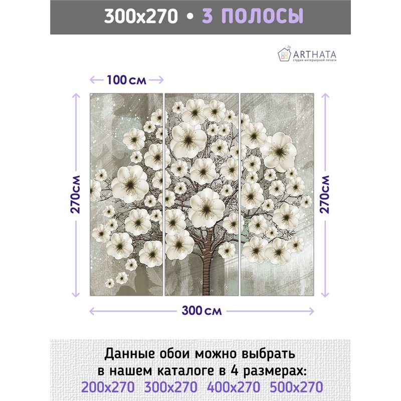 Фотообои для интерьера - 300х270см из 3х полос. Обои для стен, оформление спальни, детской комнаты, кухни, гостинной.
