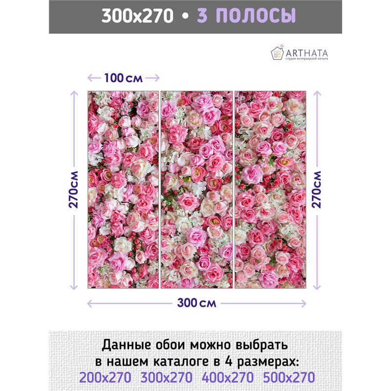 Фотообои для интерьера - 300х270см из 3х полос. Обои для стен, оформление спальни, детской комнаты, кухни, гостинной.