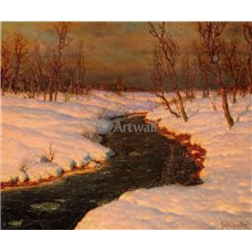 Картина на холсте по фото Модульные картины Печать портретов на холсте Снежный пейзаж с рекой на закате
