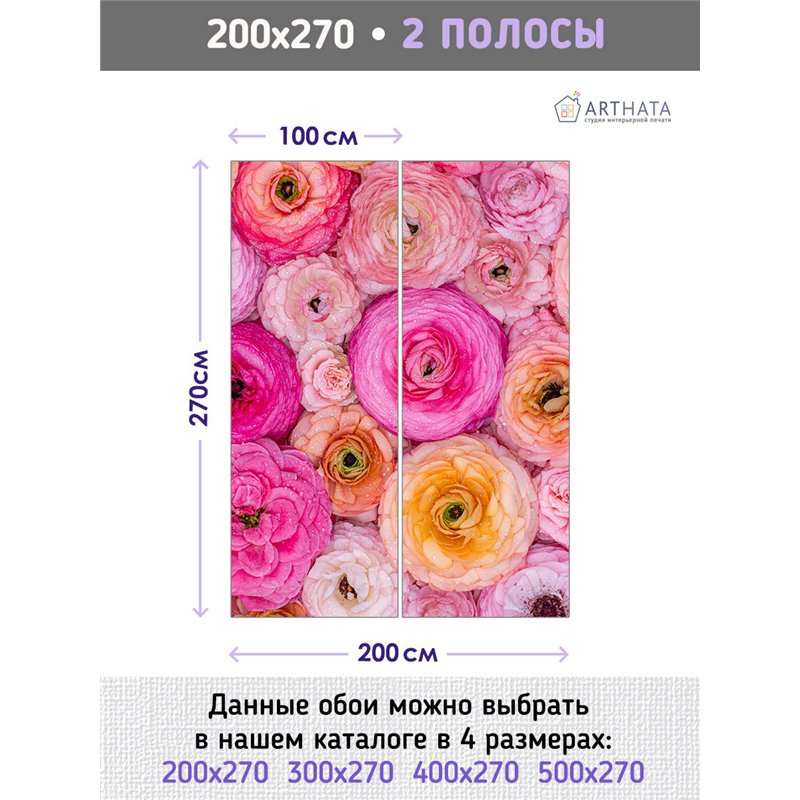 Фотообои для интерьера - 200х270см из 2х полос. Обои для стен, оформление спальни, детской комнаты, кухни, гостинной.
