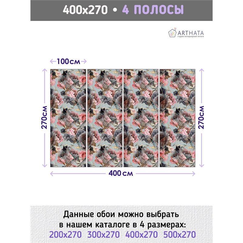 Фотообои для интерьера - 400х270см из 4х полос. Обои для стен, оформление спальни, детской комнаты, кухни, гостинной.
