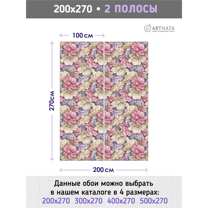 Фотообои для интерьера - 200х270см из 2х полос. Обои для стен, оформление спальни, детской комнаты, кухни, гостинной.