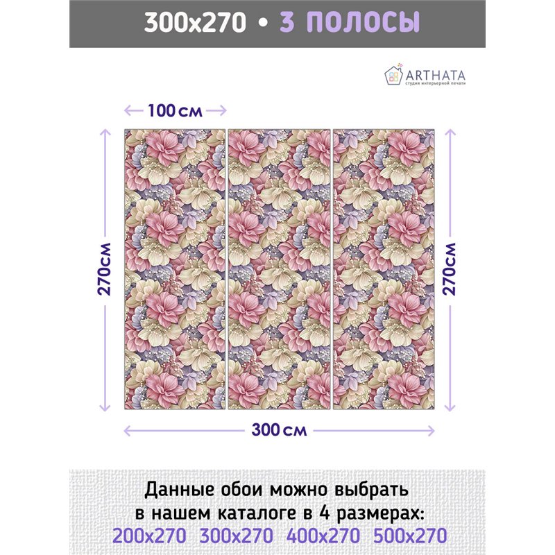 Фотообои для интерьера - 300х270см из 3х полос. Обои для стен, оформление спальни, детской комнаты, кухни, гостинной.