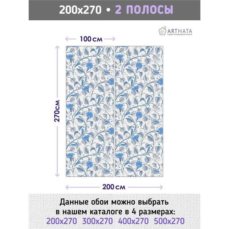 Фотообои для интерьера - 200х270см из 2х полос. Обои для стен, оформление спальни, детской комнаты, кухни, гостинной.