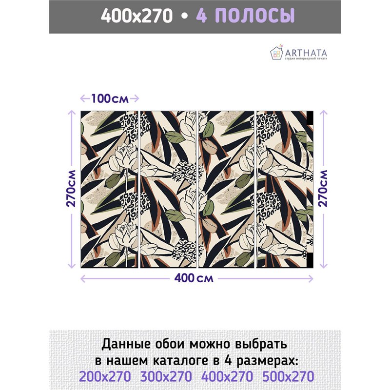 Фотообои для интерьера - 400х270см из 4х полос. Обои для стен, оформление спальни, детской комнаты, кухни, гостинной.