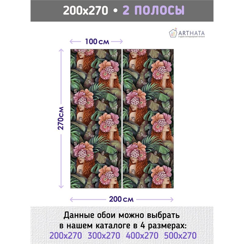 Фотообои для интерьера - 200х270см из 2х полос. Обои для стен, оформление спальни, детской комнаты, кухни, гостинной.