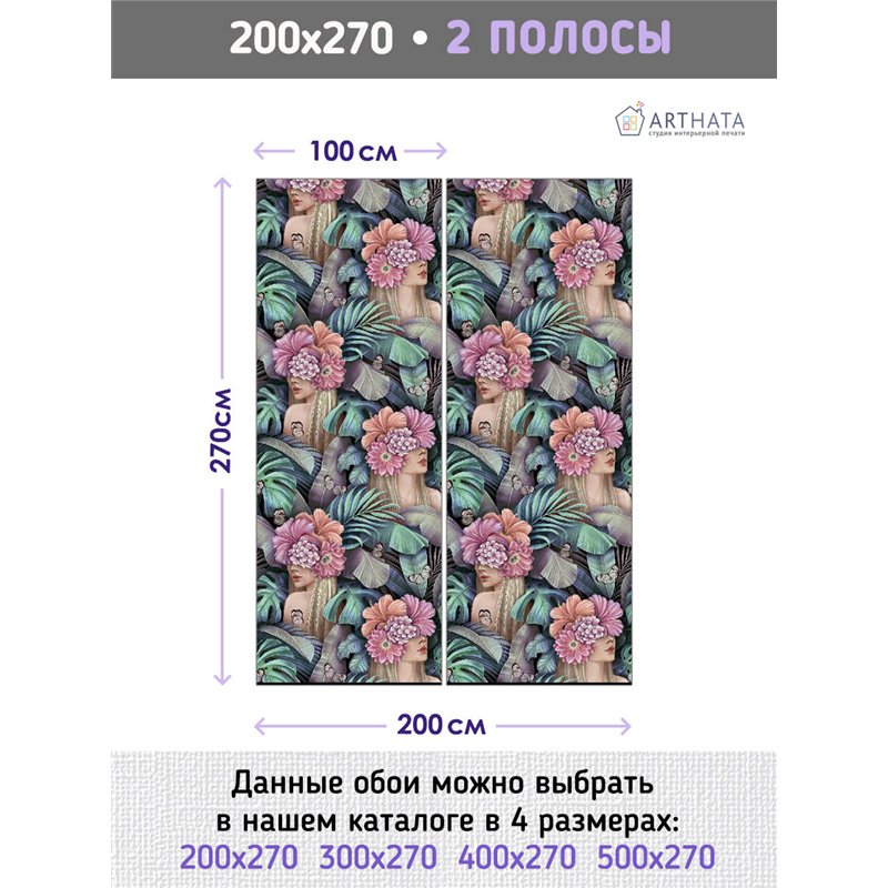 Фотообои для интерьера - 200х270см из 2х полос. Обои для стен, оформление спальни, детской комнаты, кухни, гостинной.